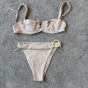 Monday Swimwear Taupe Bikini with Gold Accent size Small